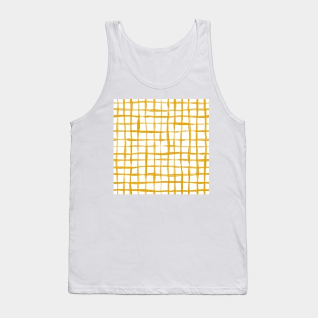 Loose Weave Hand Painted Check Pattern in Mustard Yellow and White Tank Top by micklyn